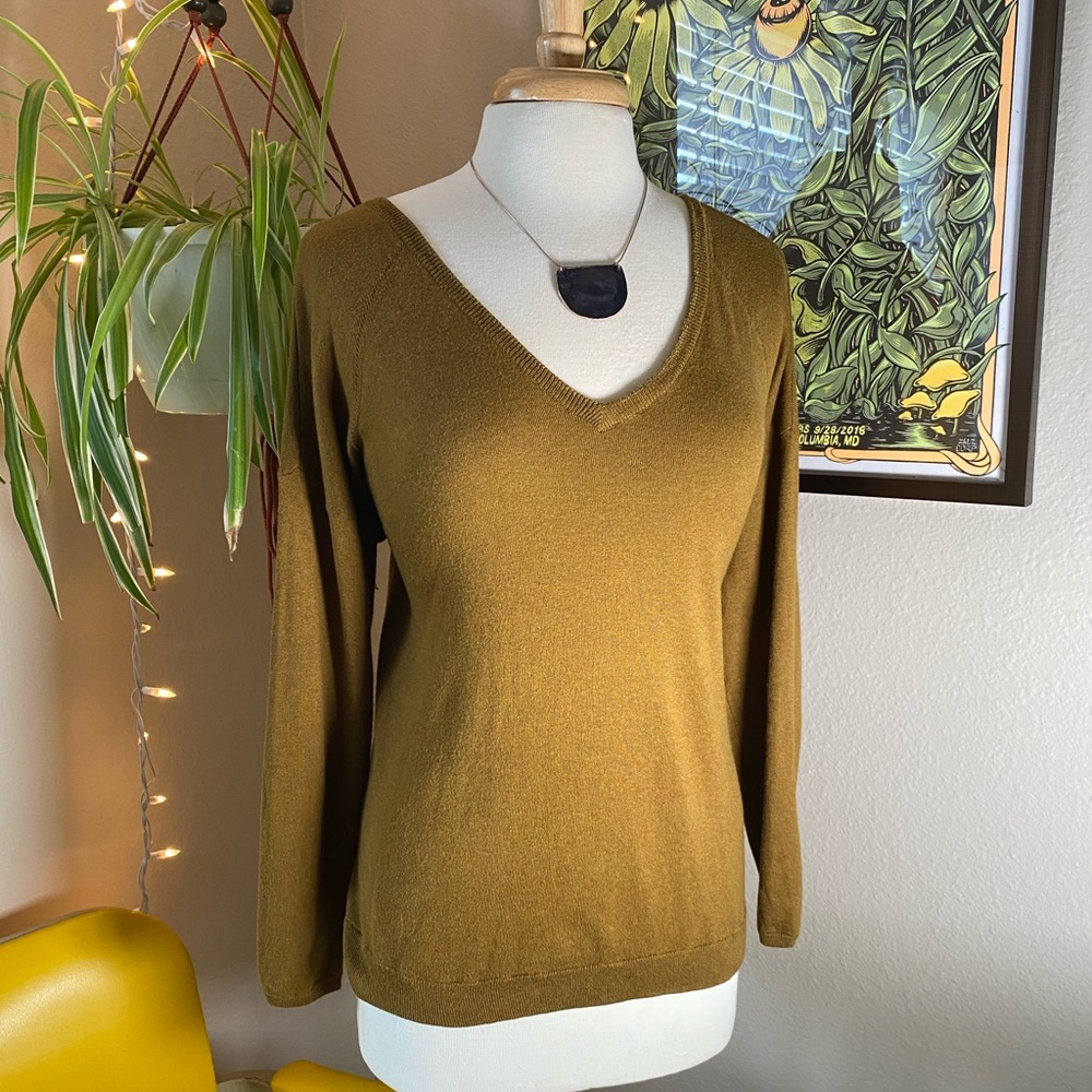 Marie Sixtine Gold Brown Loose Light VNeck Sweater